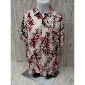 Tasso Elba Mens Shirt XL Short Sleeve Pocket Palm Leaves Fun Casual Summer